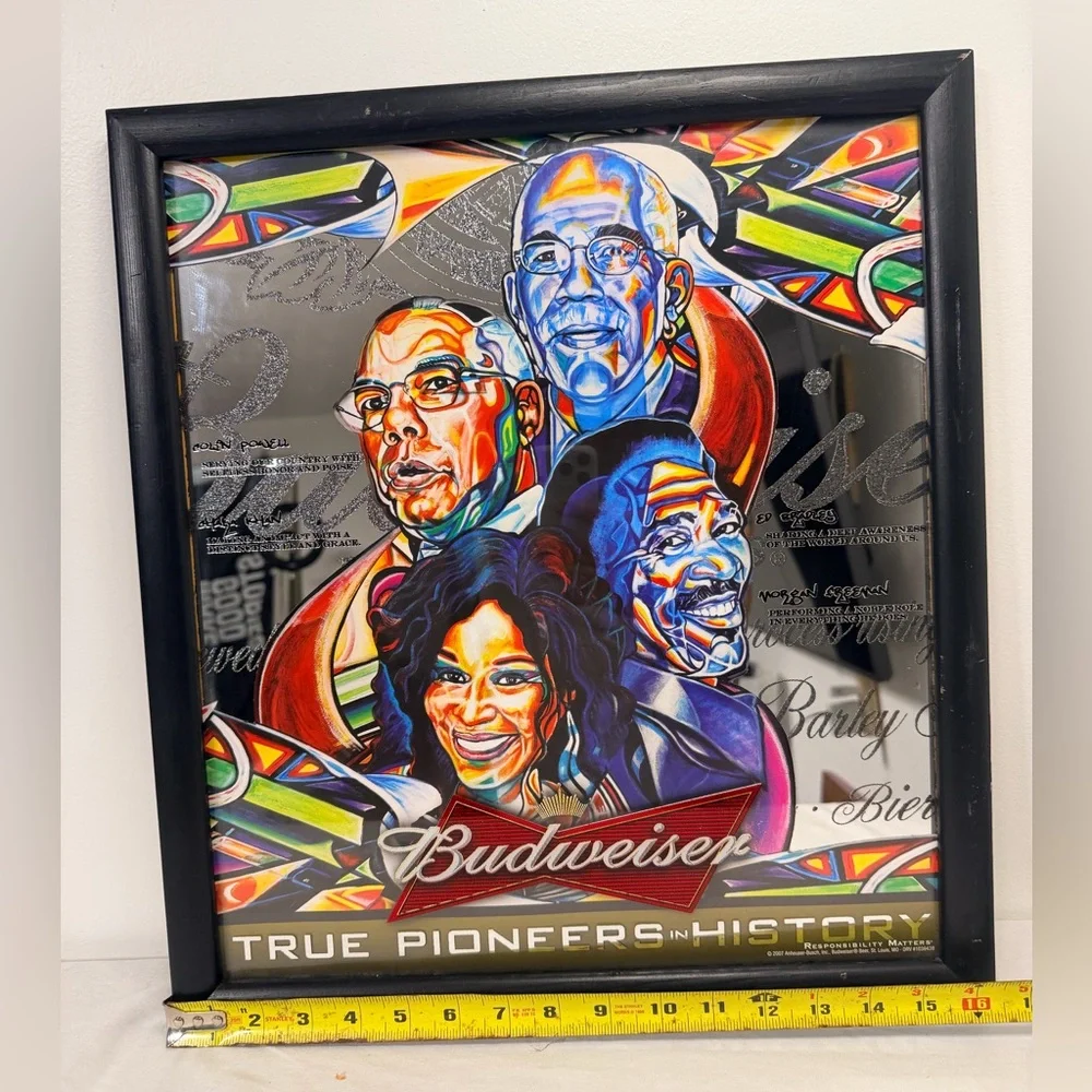 Budweiser True Pioneers in History 2007 Framed Mirror Sign